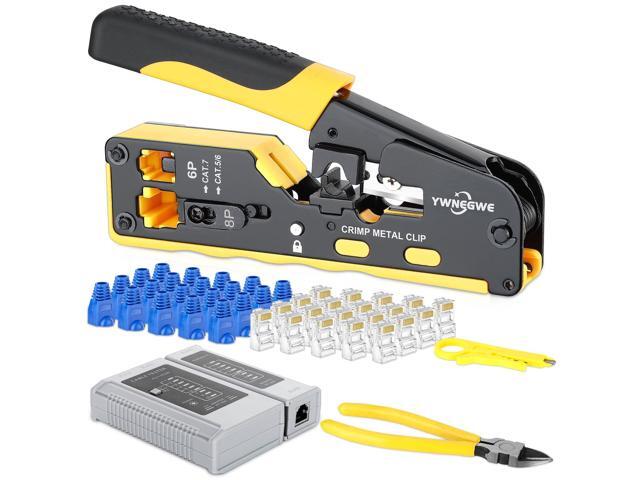 KEHIPI RJ45 Crimp Tool Kit Pass Through Ethernet Crimper Kit Cat5 Cat6 Cat7 Crimping Tool Kit,All-in-One Stripping Cutting Crimping Tool for...