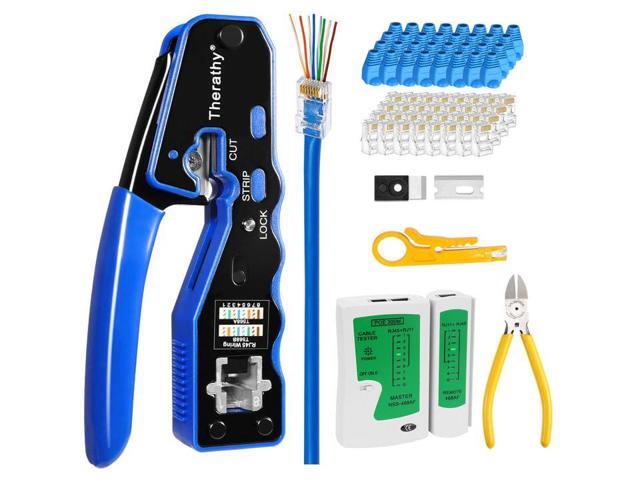 Therathy RJ45 Crimp Tool Kit, Ethernet Crimping Tool Kit for Pass Through RJ45 Connectors, Ethernet Crimper with Cat 6 Connectors (Cat5 Cat5e Cat6.