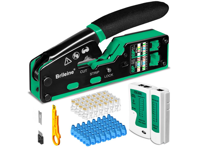 RJ45 Crimp Tool Pass Through Kit Ethernet Crimper Cat5 Cat5e Cat6 Crimping Tool for RJ11/12 6P/8P with Network Lan Cable Tester, 50PCS CAT6...