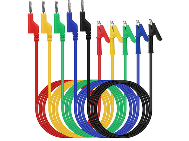 5-Piece Banana Plug to Alligator Clip Test Leads, 1000V 15A 3.5ft/1M Multimeter Electrical Alligator Clips, Flexible Copper Cable Banana Plug,...