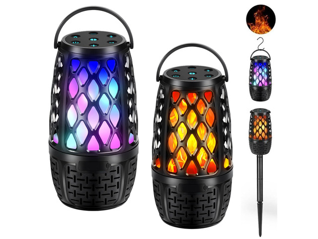 Outdoor Speakers, Colorful LED Flame Speaker, Outdoor Bluetooth Speakers Waterproof Wireless, Bluetooth 5.3, Stereo Sound, Portable Wireless...