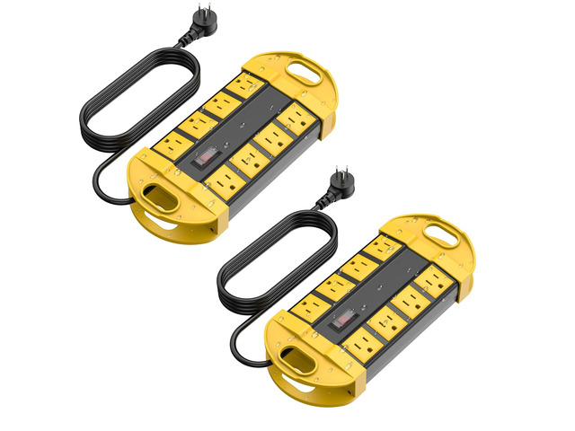 2 Outdoor Power Strips Weatherproof with 8 Plug, Waterproof Extension Cord with Multiple Outlets, Christmas Exterior Garden Yard Surge Protector...