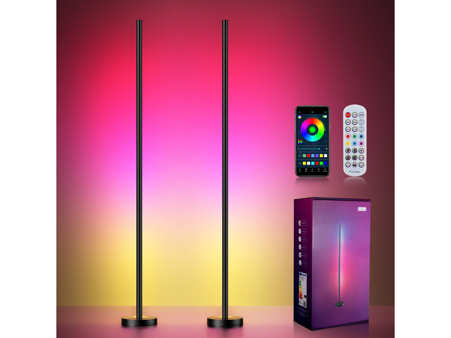 Smart RGBICW LED Corner Floor Lamp 2 Pack - 16 Million DIY Colors, 68+ Scenes, Music Sync, App & Remote Control, Color-Changing Ambient Lighting...