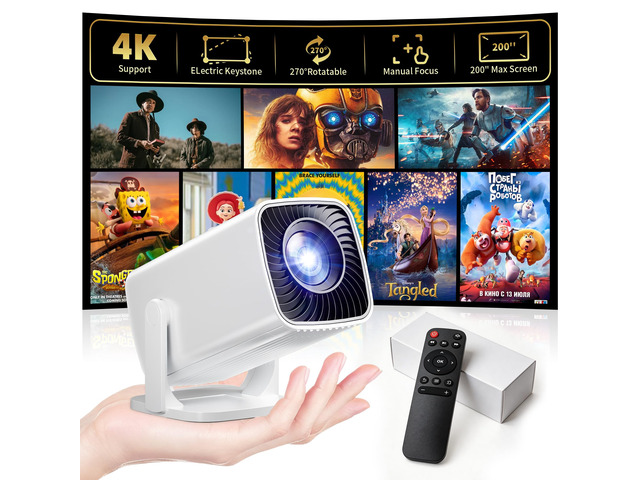 Mini Projector 4K Support, Portable Projector Full HD 1080P Support Short Throw, 270° Rotation, Outdoor & Indoor, Ceiling Projection, Smartphone,...