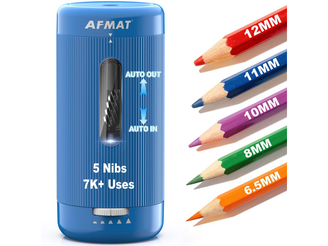Electric Pencil Sharpener, Auto in & Out, 5 Nibs, 7K+ Uses, Fully Automatic Classroom Pencil Sharpener, Rechargeable Hands-Free Sharpeners for...