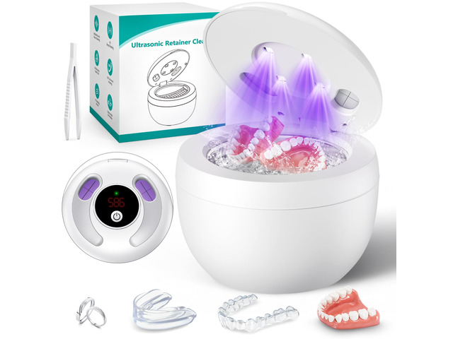 Upgraded Ultrasonic Retainer Cleaner Machine, 45kHz Ultrasonic Dentures Cleaner for Night Guards, Braces, Aligner, Toothbrush, Jewelry and More,...