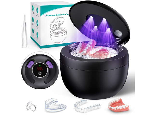 Upgraded Ultrasonic Retainer Cleaner Machine, 45kHz Ultrasonic Dentures Cleaner for Night Guards, Braces, Aligner, Toothbrush, Jewelry and More,...