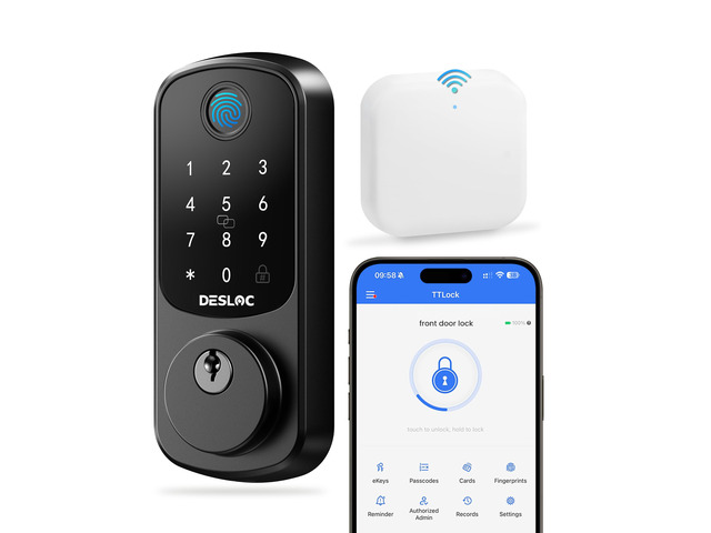 WiFi Fingerprint Smart Lock with App Control and Keypad Remote access, real-time notifications, fingerprint unlock, voice control, BHMA Grade 3...