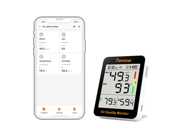 S1+ Smart Air Quality Monitor with Indoor Thermometer Hygrometer PM2.5 AQI Temperature Humidity Detector with App Connectivity, 60-Day Battery Life...