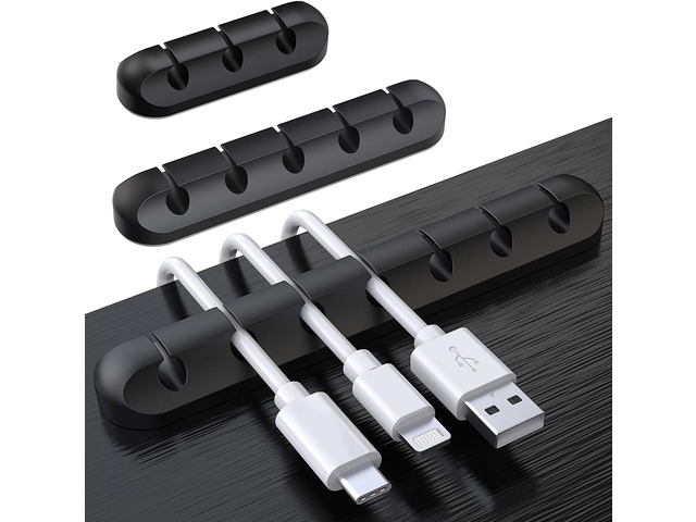 3 Pcs Silicone USB Cable Holder Clips, Self Adhesive - Black for Desktop Charging Cable, Nightstand, Mouse Cable Wire PC Office Home