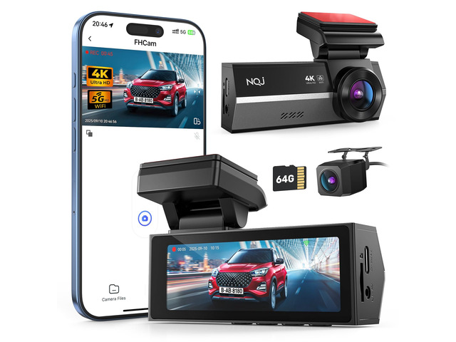 Dash Cams Front and Rear, 4K+2K Dual Dash Camera for Cars w 64GB Card, 5G Wi-Fi & App, G-Sensor, 3.2 Screen, 24H Parking Mode, 170°Wide Angle,...