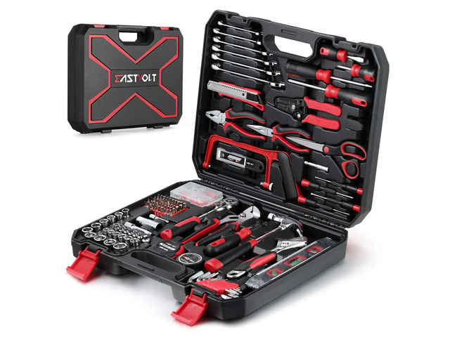 218-Piece Household Tool Kit, Auto Repair Tool Set, Tool Kits for Homeowner, Plier, Screwdriver Set, Socket Kit and Toolbox Storage Case,Black + Red