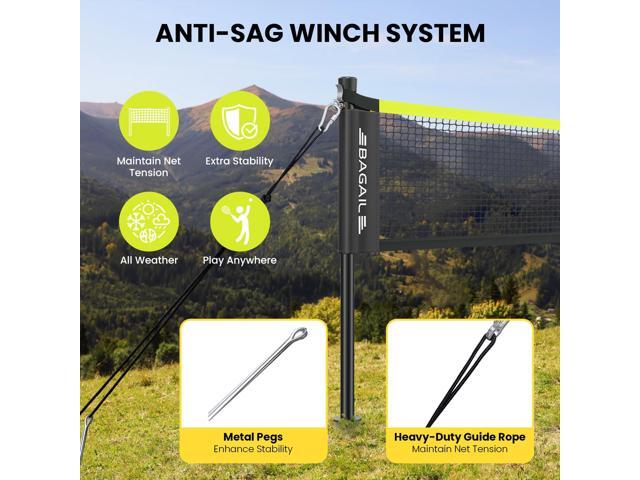 BAGAIL Outdoor Badminton Net Set with Anti-Sag Winch System - Official Size 20ft x 5ft, 4 Rackets, 3 Shuttlecocks, Durable PE Net & Carry Bag for...