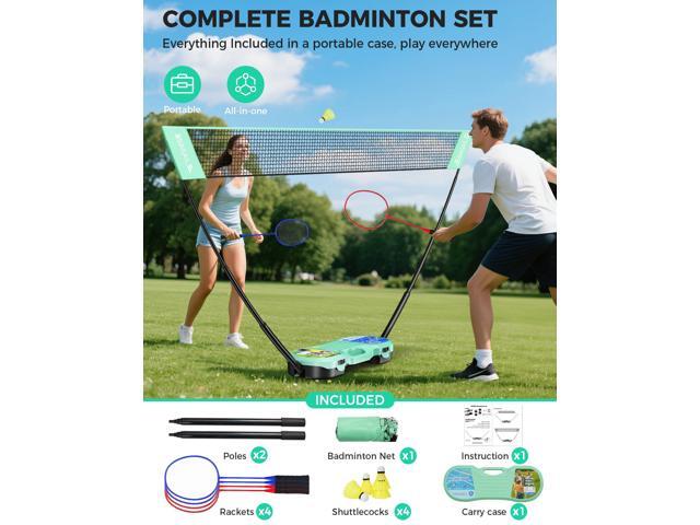 BAGAIL Portable Badminton Net Set, Pop-Up Net with Carry Case, Complete 4 Racket Set for Backyard, Park & Beach Games, Quick Setup Indoor Outdoor...