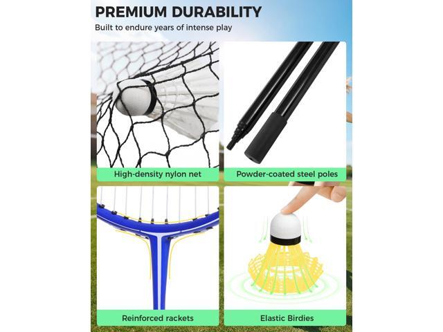 BAGAIL Portable Badminton Net Set, Pop-Up Net with Carry Case, Complete 4 Racket Set for Backyard, Park & Beach Games, Quick Setup Indoor Outdoor...