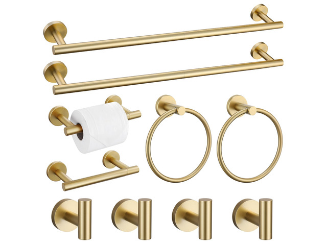 10 Pieces Brushed Gold Bathroom Hardware Towel Bar Set for Bathroom Wall, 23.6Inch Bathroom Accessories Set Upgraded Bathroom Towel Holder,...