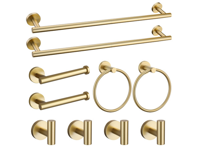 Brushed Gold Towel Bar Set 10 Pieces Bathroom Hardware Accessories Set Towel Rack Set for Bathroom SUS304 Stainless Steel Toilet Paper Holder Wall...