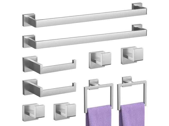 10-Pieces Brushed Nickel Bathroom Accessories Set 23.6 Inch Towel Bar Set. SUS 304 Stainless Steel Bathroom Hardware Set Towel Racks for Bathroom,...