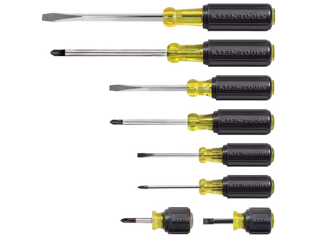 85078 Screwdriver Set, Made in USA, All-Purpose Screwdriver Kit has 4 Phillips and 4 Flat Head Tips, Non-Slip Cushion Grip, 8-Piece