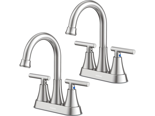 Bathroom Faucet, 4 inch Centerset 2-Handle Lead-Free, Brushed Nickel Bathroom Sink Faucet with Pop-up Drain and Supply Lines, Stainless Steel...