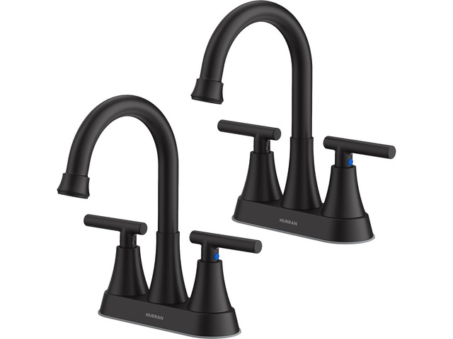 Matte Black Bathroom Faucets, 4 inch Centerset 2-Handle Lead-Free Bathroom Sink Faucet with Pop-up Drain and Supply Lines, Stainless Steel Faucet...