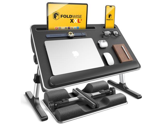 2-in-1 Bed & Lap Desk with Soft Cushion, Adjustable Height & Angle Wrist Rest, Leather, iPad Holder & Stopper - Foldable Laptop Stand for Bed &...