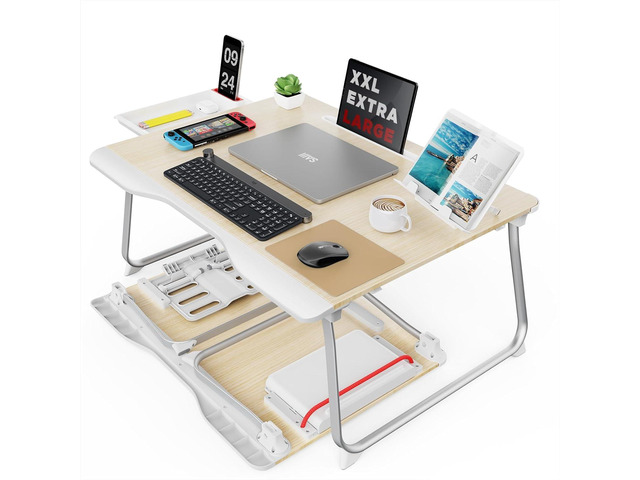 Folding Bed Desk for Laptop, Extra Large Folding Bed Tray Table Laptop Bed Desk for Laptops and Writing, Portable Floor Stand Laptop Desk Table for...