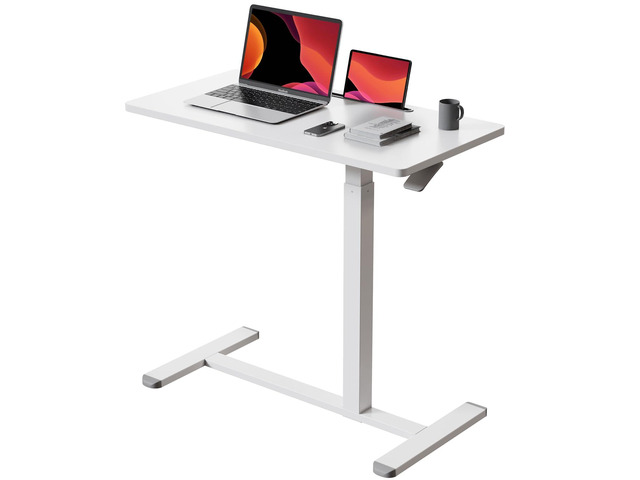 Mobile Standing Desk, 32Inch Pneumatic Adjustable Rolling Desk, Portable Laptop Desk with Wheels, Overbed Bedside Table Laptop Table for Couch,...