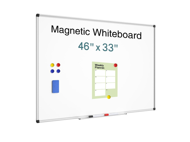 Magnetic Dry Erase Whiteboard, 46 x 33 Inch Large Wall Mounted White Board 4 x 3 Board with Silver Aluminum Frame, 1 Magnetic Eraser, 2 Pens,...