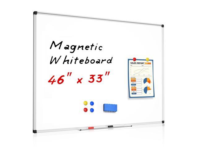Magnetic Dry Erase White Board - 46 x 33 Inch Whiteboard for Wall - 4 x 3 Large Wall-Mounted Board with Silver Aluminum Frame, 1 Magnetic Eraser, 2.