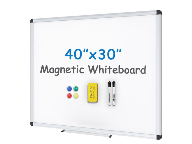 Magnetic Whiteboard, 40 x 30 Inches, Dry Erase Board for Wall Includes 1 Eraser, 2 Markers & 4 Magnets, Aluminum Frame, for School Office and Home