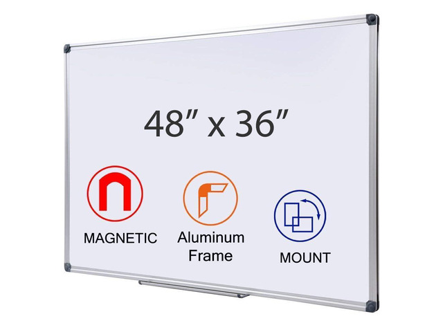Magnetic White Board 48 x 36 Dry Erase Board for Wall 4 x 3 ft Wall Mounted Aluminum Frame Whiteboards Easy Cleaning Dry Erase Writing Surface,For...