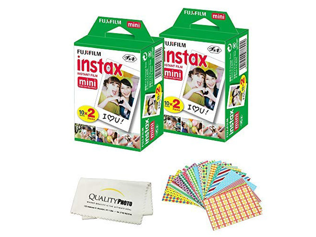 Instax Mini Instant Film Compatible with Instax Mini 8/9/11/12 Cameras Includes Frame Stickers and Quality Photo Microfiber Cloth (40 Prints)