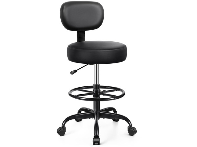 Drafting Chair with Backrest Adjustable Foot Rest Rolling Stool with Wheels, PU Leather Swivel Stool for Office Spa Studio Lab Counter Salon Home...