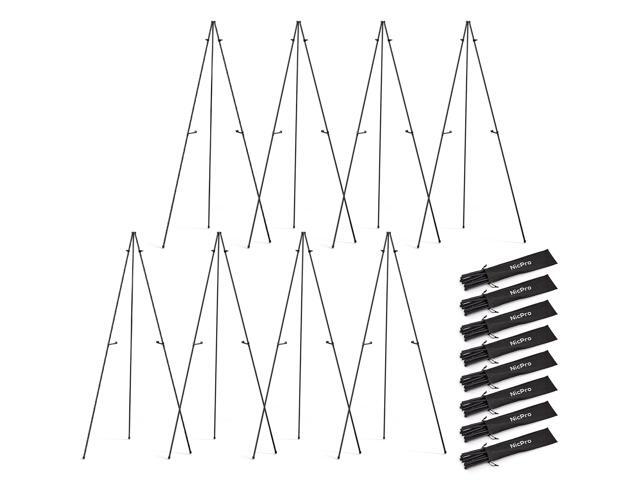 Black Easel Stand for Sign, 8 Pack 63' Metal Portable Adjustable Collapsible Easels for Display, Painting, Poster, Wedding Sign with Carry Bag