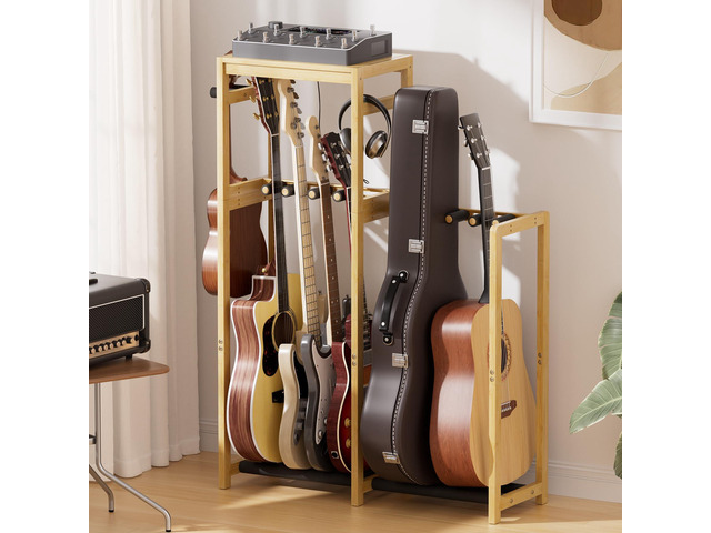 Guitar Stand, Guitar Rack for Acoustic, Bass, Electric Guitar, Multi Guitar Display Stand Adjustable Bamboo Guitars Holder, Multiple Guitar Stands...