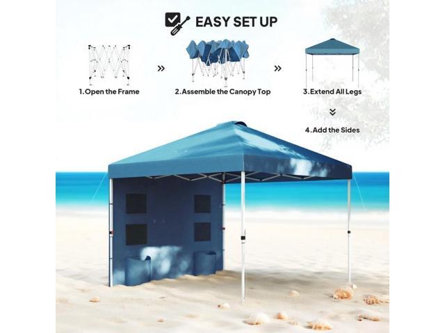 10x 10 ft party tent w/ Sidewall with Height Adjustable Instant Sun Shelter w/ Storage Pockets, Blue