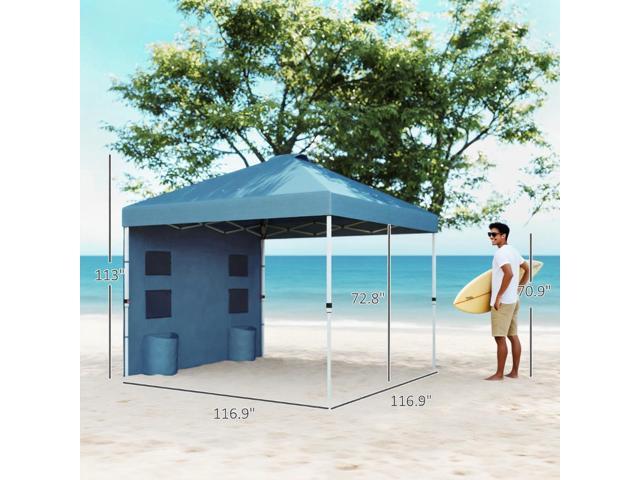 10x 10 ft party tent w/ Sidewall with Height Adjustable Instant Sun Shelter w/ Storage Pockets, Blue