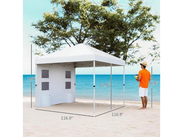 10x 10 ft party tent w/ Sidewall with Height Adjustable Instant Sun Shelter w/ Storage Pockets, White