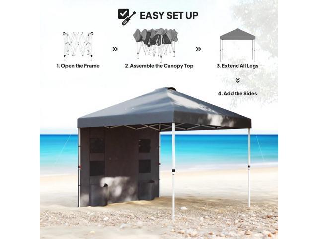 10x 10 ft party tent w/ Sidewall with Height Adjustable Instant Sun Shelter w/ Storage Pockets,Dark Gray