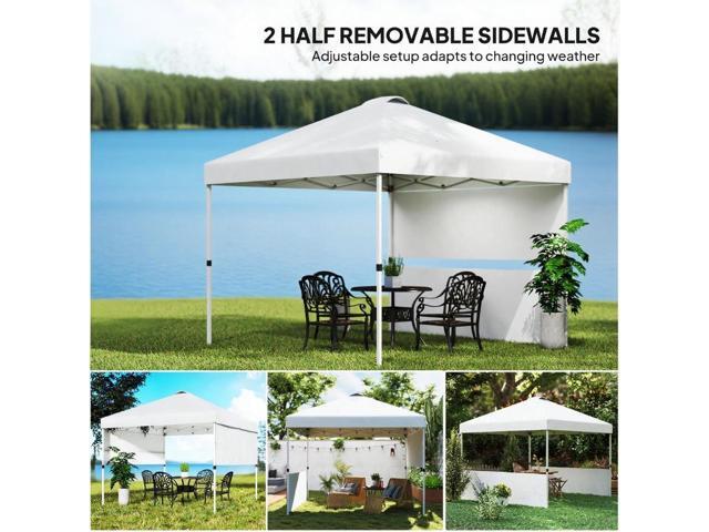 10x 10 ft party tent Pop Up Canopy Tent with 2 Half Sidewalls with Wheeled Carry Bag, White
