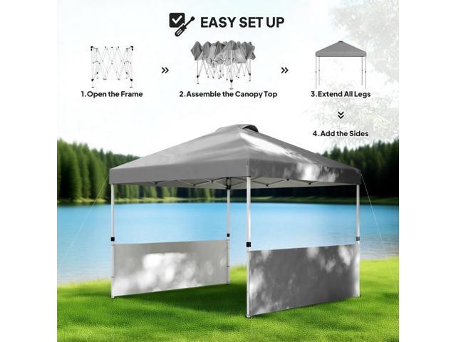 10x 10 ft party tent Pop Up Canopy Tent with 2 Half Sidewalls with Wheeled Carry Bag, Dark Gray