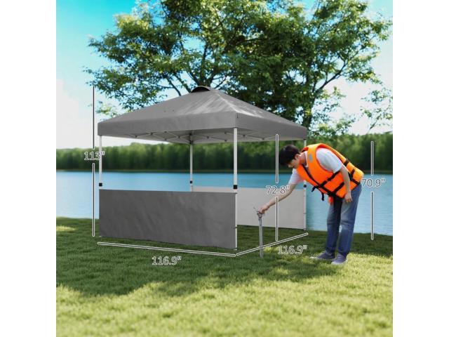 10x 10 ft party tent Pop Up Canopy Tent with 2 Half Sidewalls with Wheeled Carry Bag, Dark Gray