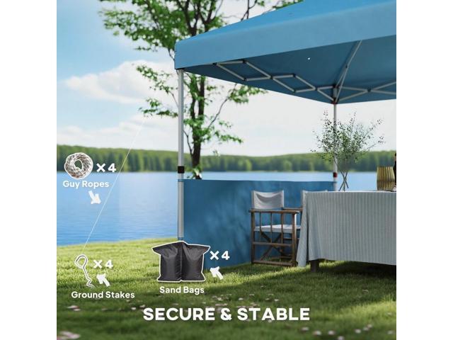 10x 10 ft party tent Pop Up Canopy Tent with 2 Half Sidewalls with Wheeled Carry Bag, Blue
