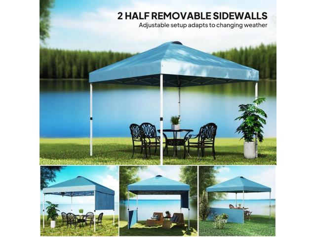 10x 10 ft party tent Pop Up Canopy Tent with 2 Half Sidewalls with Wheeled Carry Bag, Blue