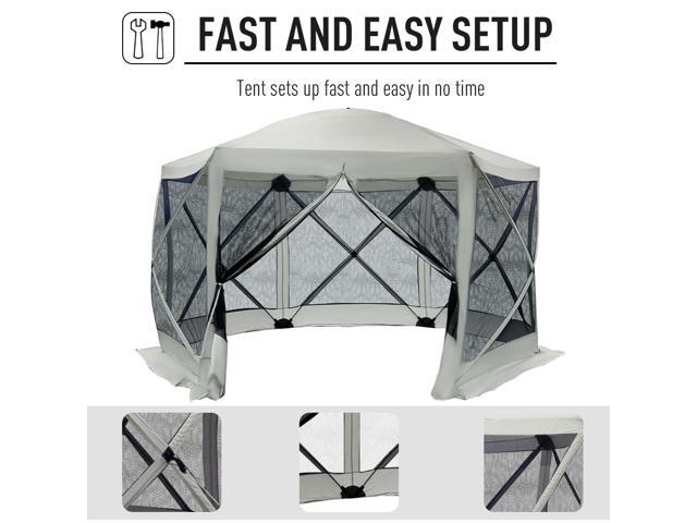 6-Sided Hexagon Pop Up Party Tent Gazebo with Mesh Netting Walls & Shaded Interior, 12' x 12', Beige