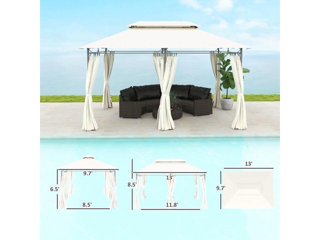 Spacious Double Roof Patio Gazebo,Outdoor Gazebo with Shelves and Netting,for Lawn, Backyard and Deck