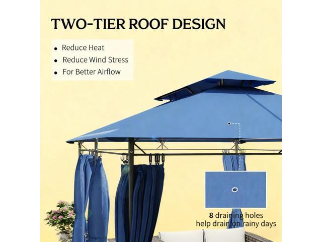 Outdoor Gazebo with Curtains,Double Roof Patio Gazebo,for Garden, Lawn, Backyard and Deck