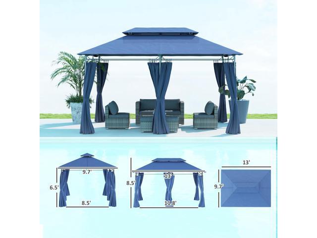 Outdoor Gazebo with Curtains,Double Roof Patio Gazebo,for Garden, Lawn, Backyard and Deck