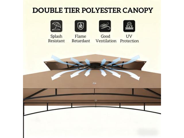Ventilated Barbecue Gazebo Shelter,Outdoor Grill Gazebo,with Side Awning,Side Shelves and Hooks
